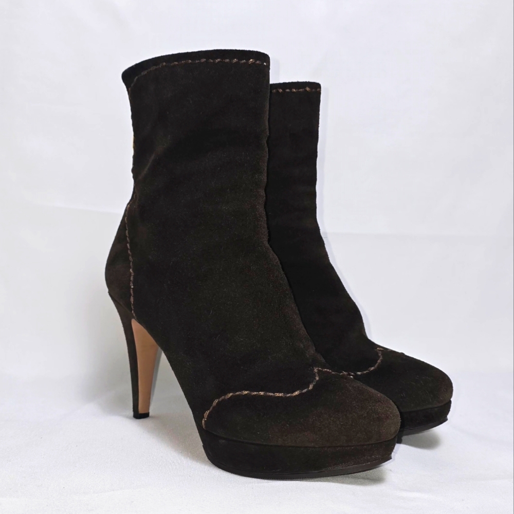 PRADA Suede Whipstitch Trim Boots IT36